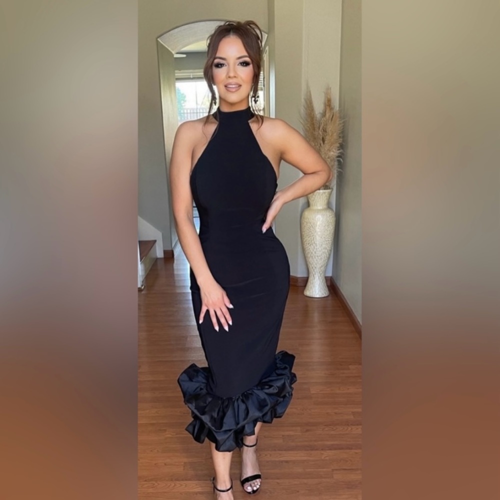 House of CB Juniper Black Peplum Dress